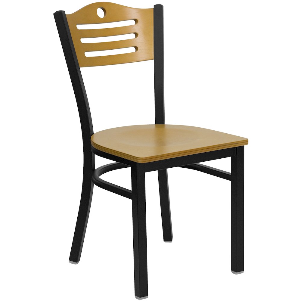 30” Black Table Set with 4 Wood Slat Back Metal Chairs – Natural Wood Seat