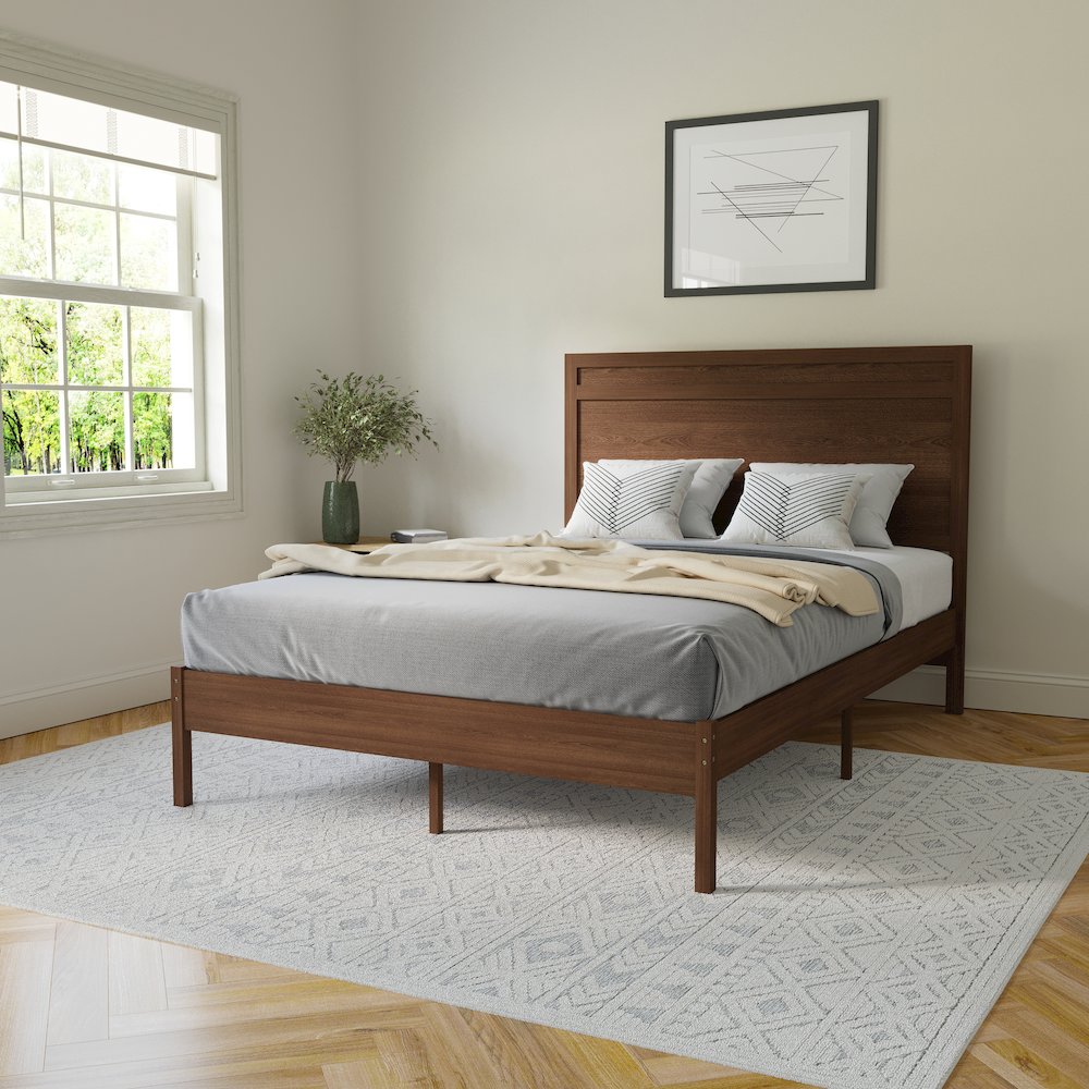 Modern Full Size Wooden Platform Bed with Headboard