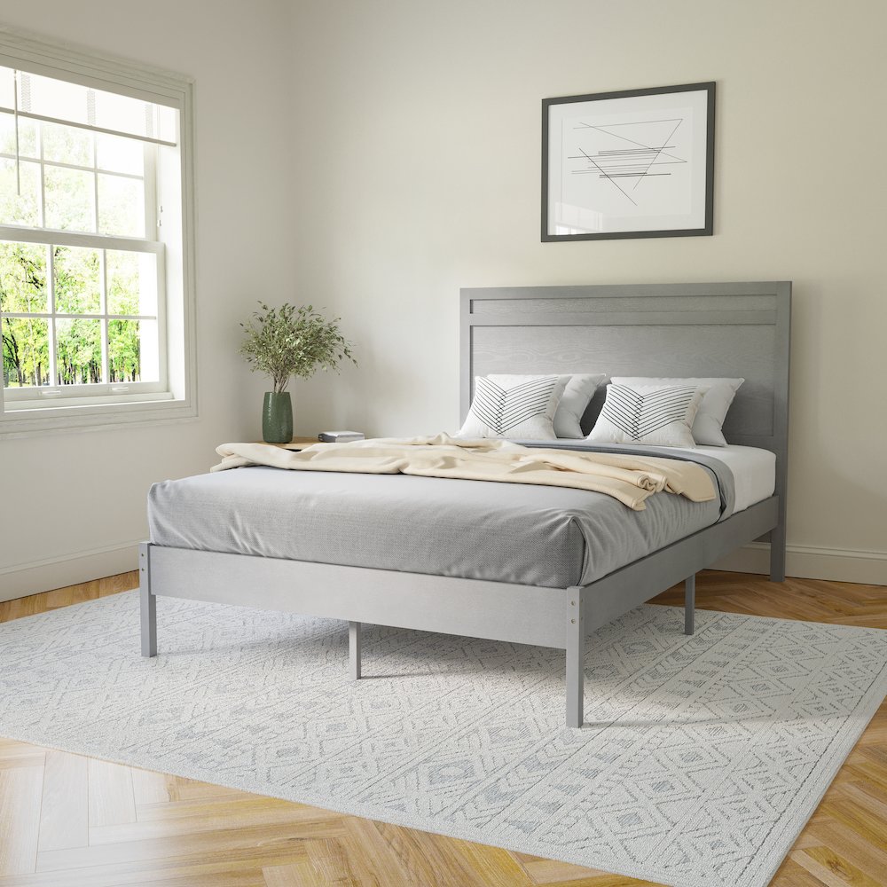 Modern Full Size Wooden Platform Bed with Headboard