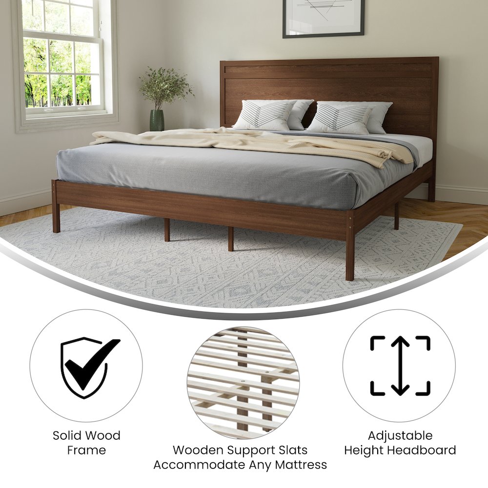 Modern King Size Wooden Platform Bed with Headboard