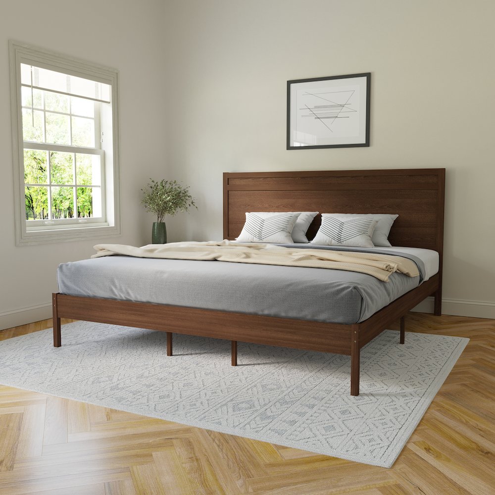 Modern King Size Wooden Platform Bed with Headboard