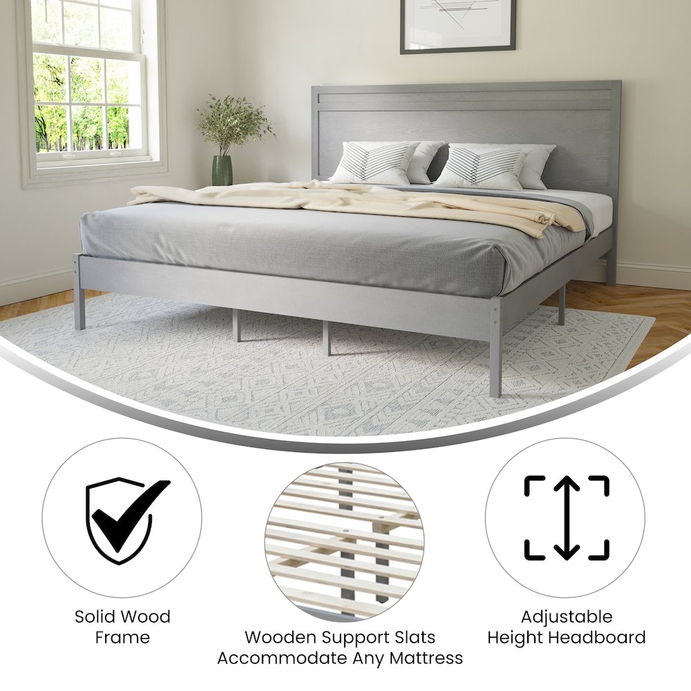 Modern King Size Wooden Platform Bed with Headboard