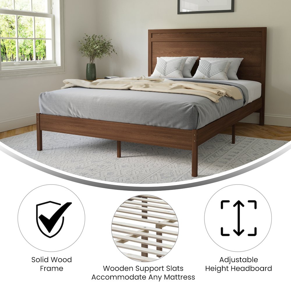 Modern Queen Size Wooden Platform Bed with Headboard