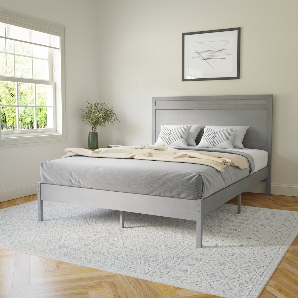 Modern Queen Size Wooden Platform Bed with Headboard