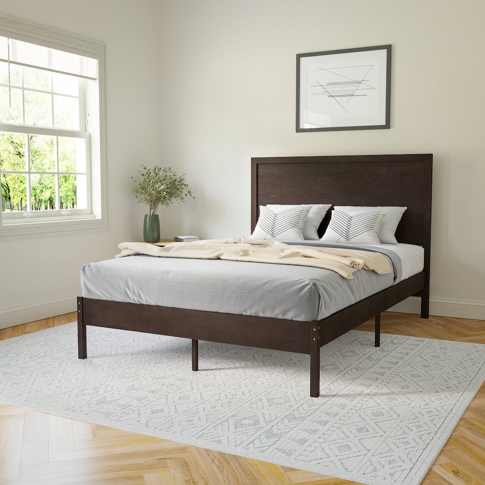 Modern Full Size Wooden Platform Bed with Headboard