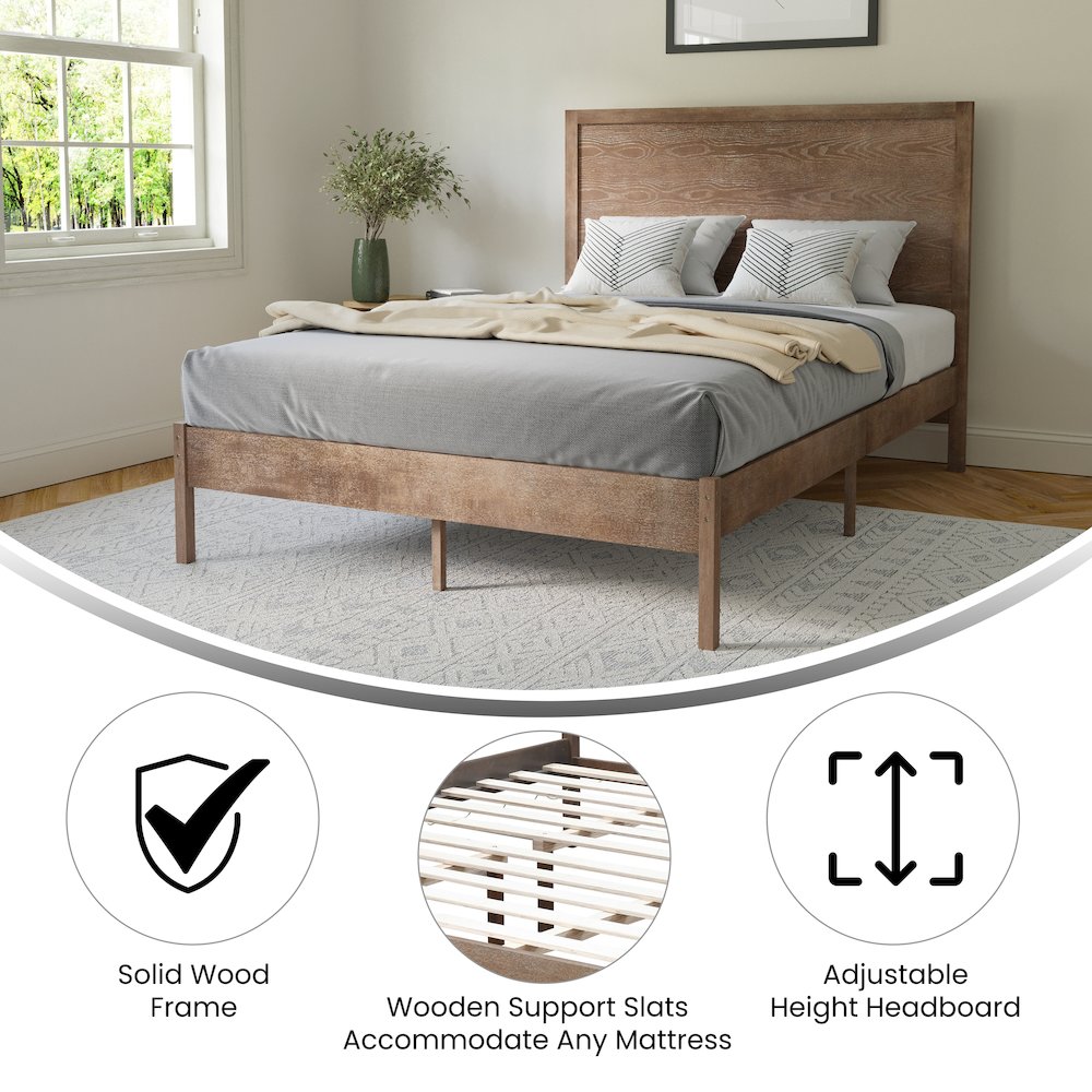 Modern Full Size Wooden Platform Bed with Headboard