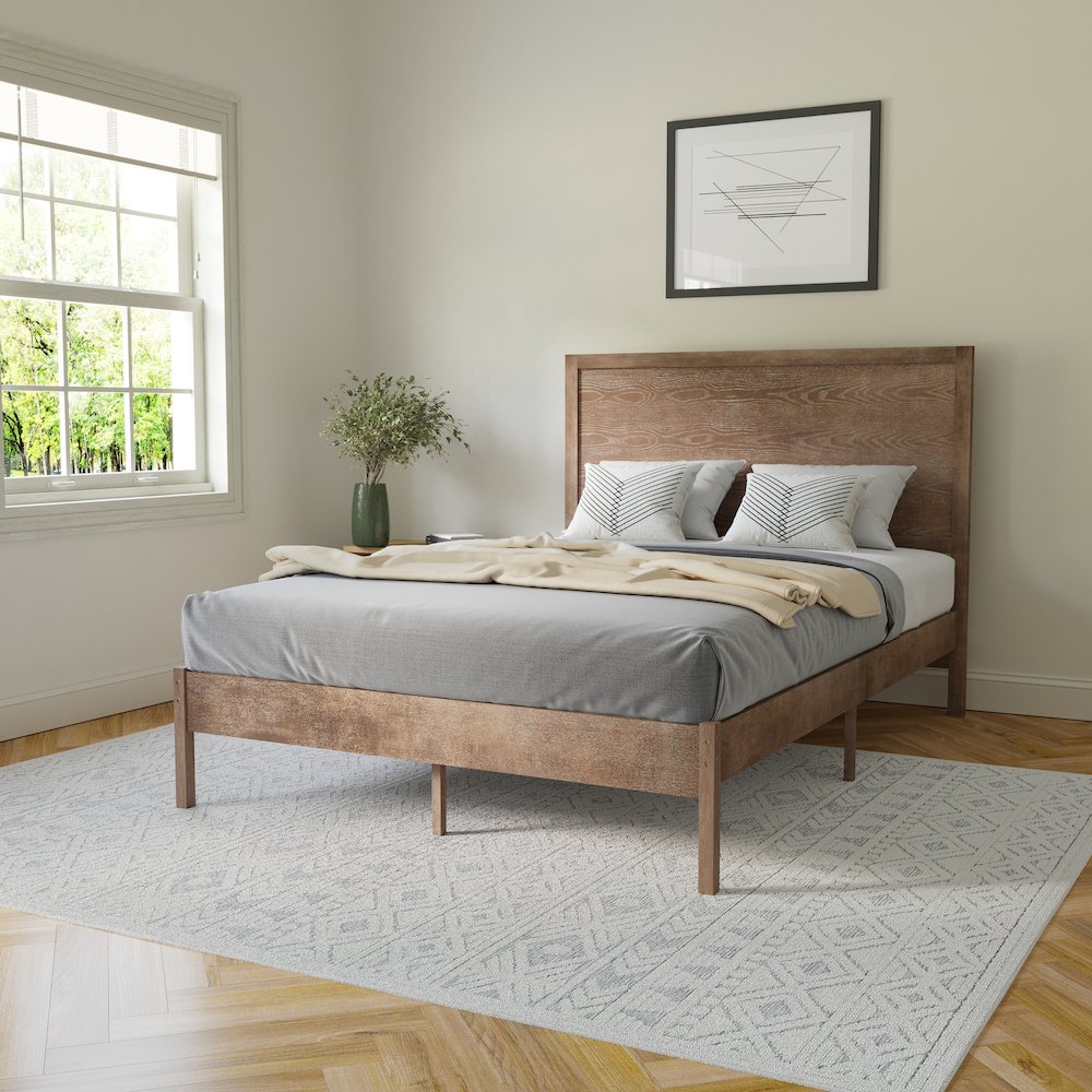 Modern Full Size Wooden Platform Bed with Headboard