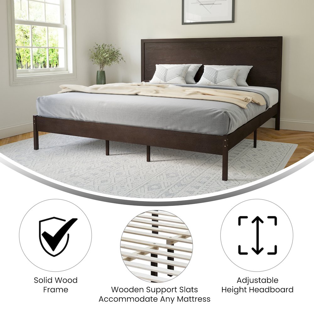 Modern King Size Wooden Platform Bed with Headboard