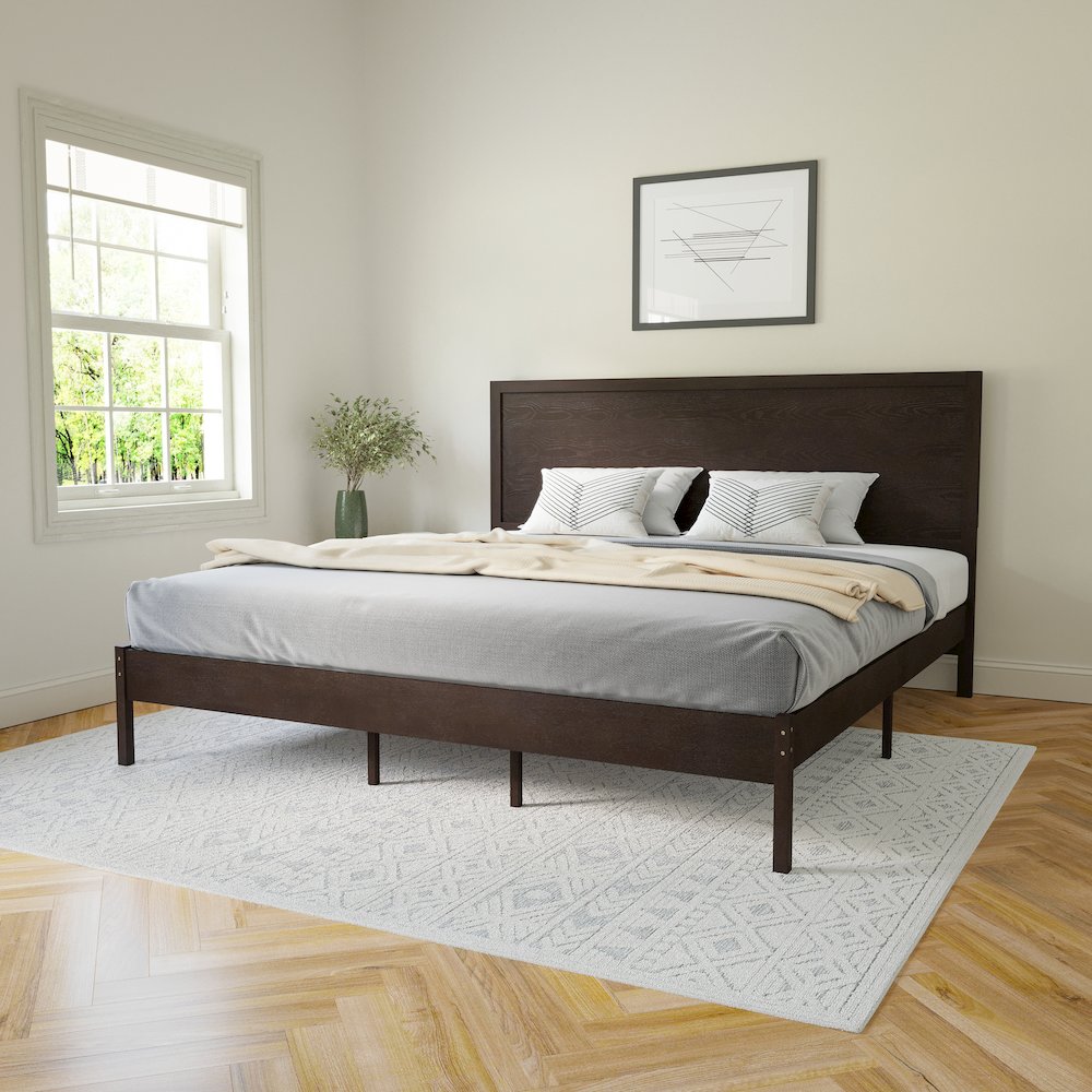 Modern King Size Wooden Platform Bed with Headboard