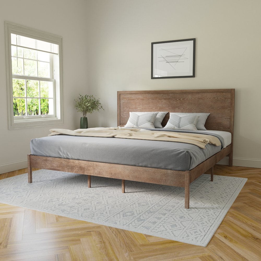 Modern King Size Wooden Platform Bed with Headboard