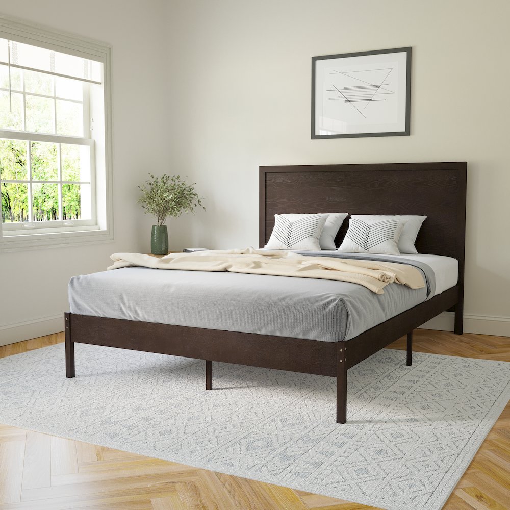Modern Queen Size Wooden Platform Bed with Headboard