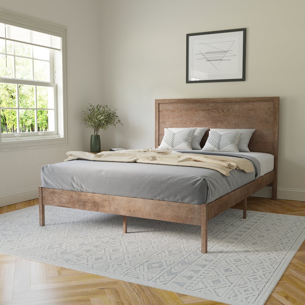 Modern Queen Size Wooden Platform Bed with Headboard