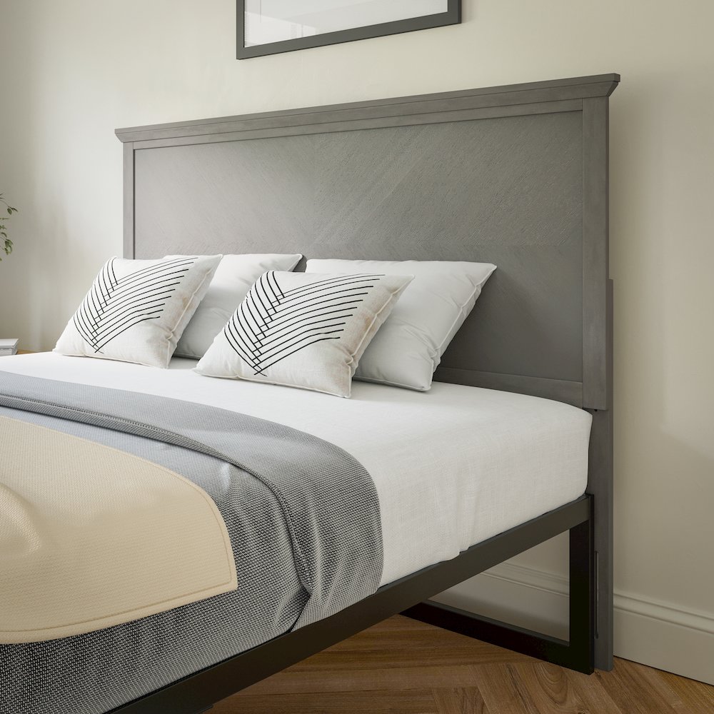 Contemporary Queen Size Herringbone Pattern Headboard