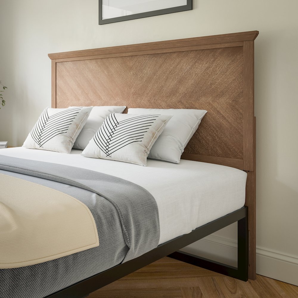 Contemporary Queen Size Herringbone Pattern Headboard