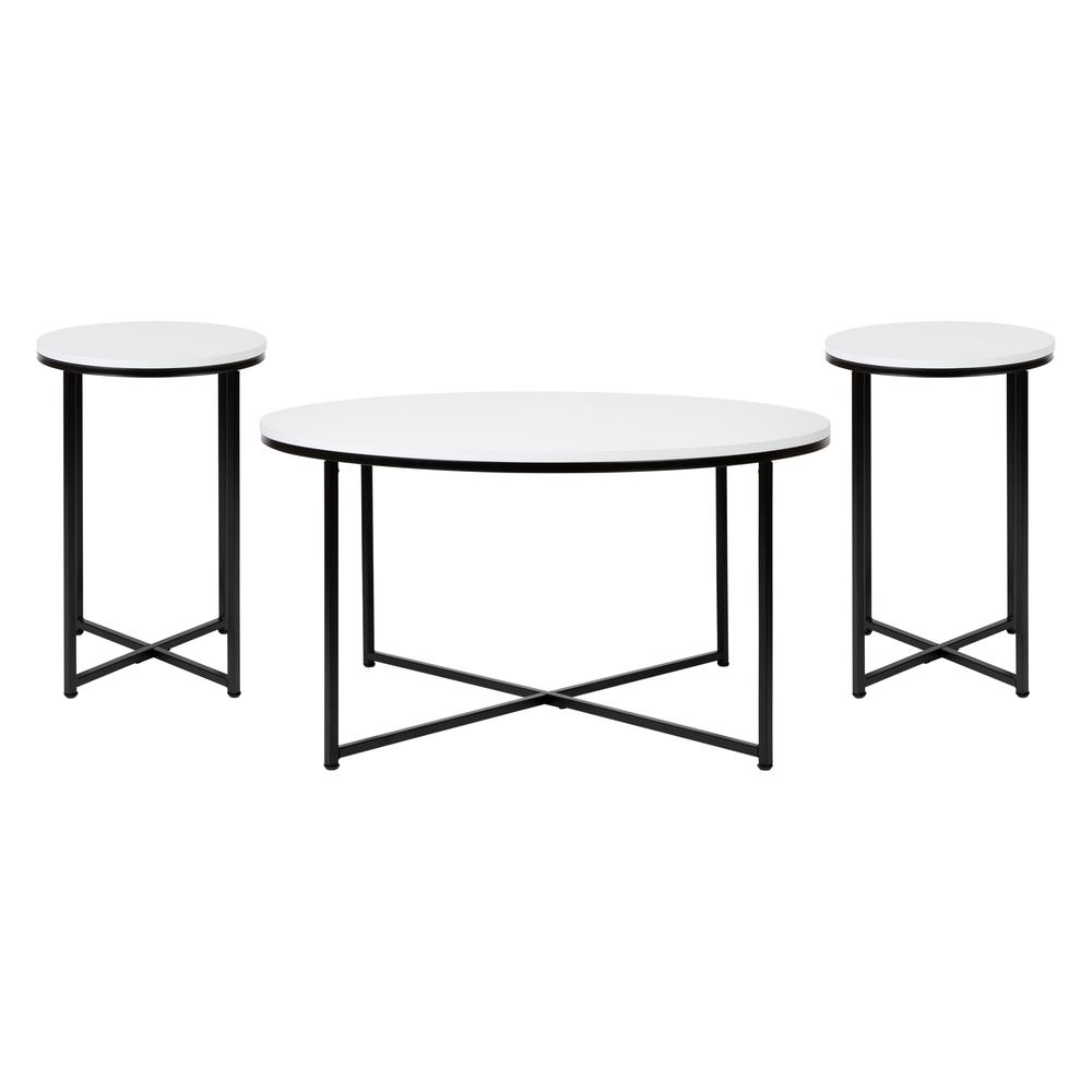 Coffee and End Table Set – White Top with Matte Black Frame