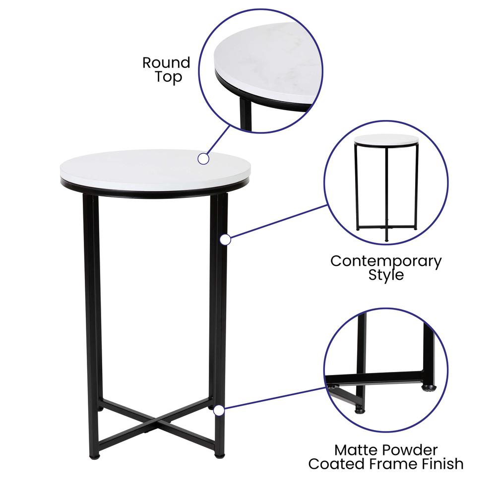 Coffee and End Table Set – White Top with Matte Black Frame