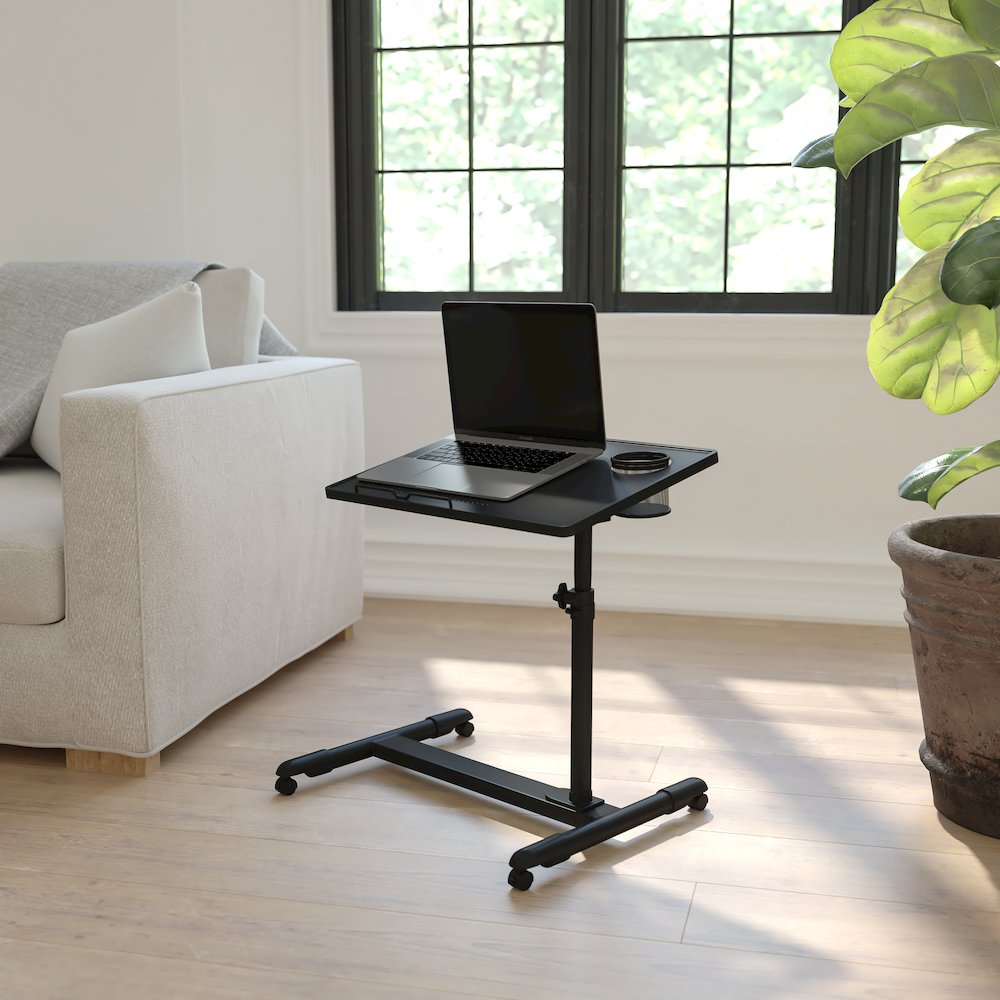 Black Adjustable Height Steel Mobile Computer Desk