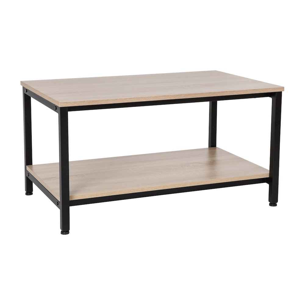 Modern Industrial 2 Tier Rectangular Metal and Driftwood Coffee Table