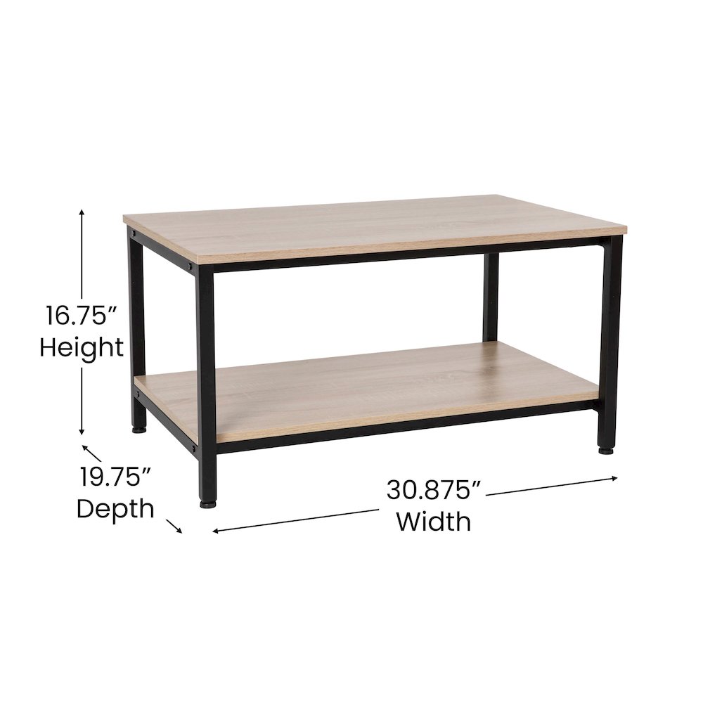 Modern Industrial 2 Tier Rectangular Metal and Driftwood Coffee Table