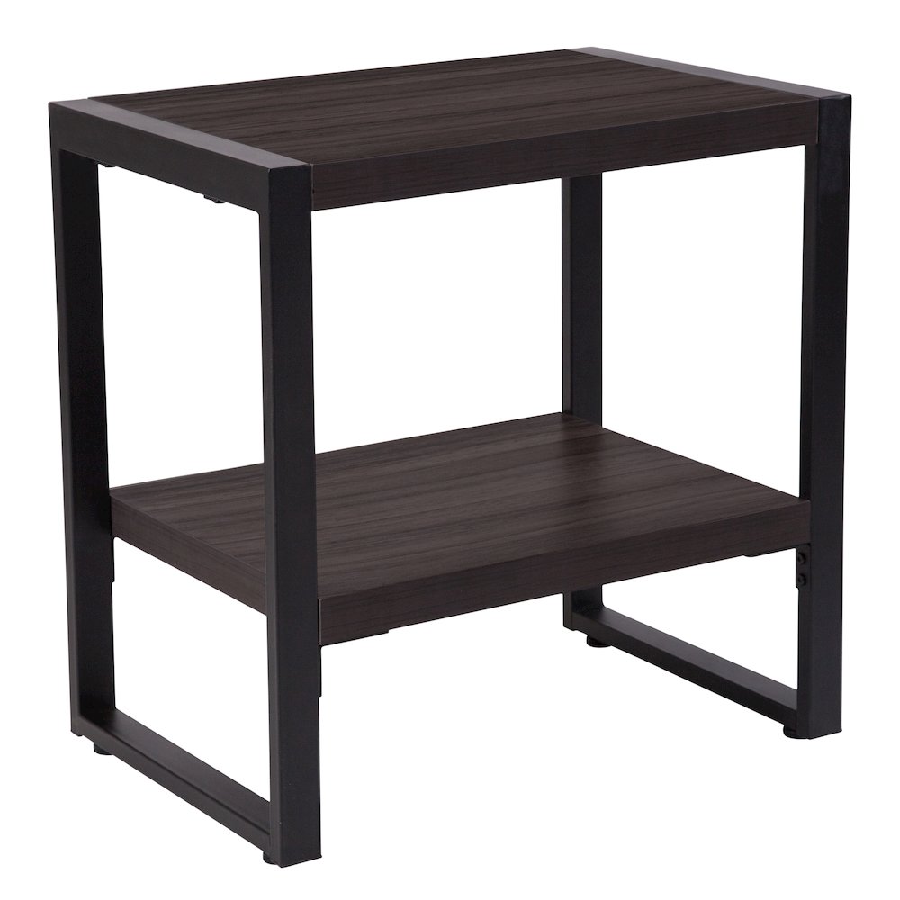 Charcoal Wood Grain Finish End Table with Black Metal Frame
