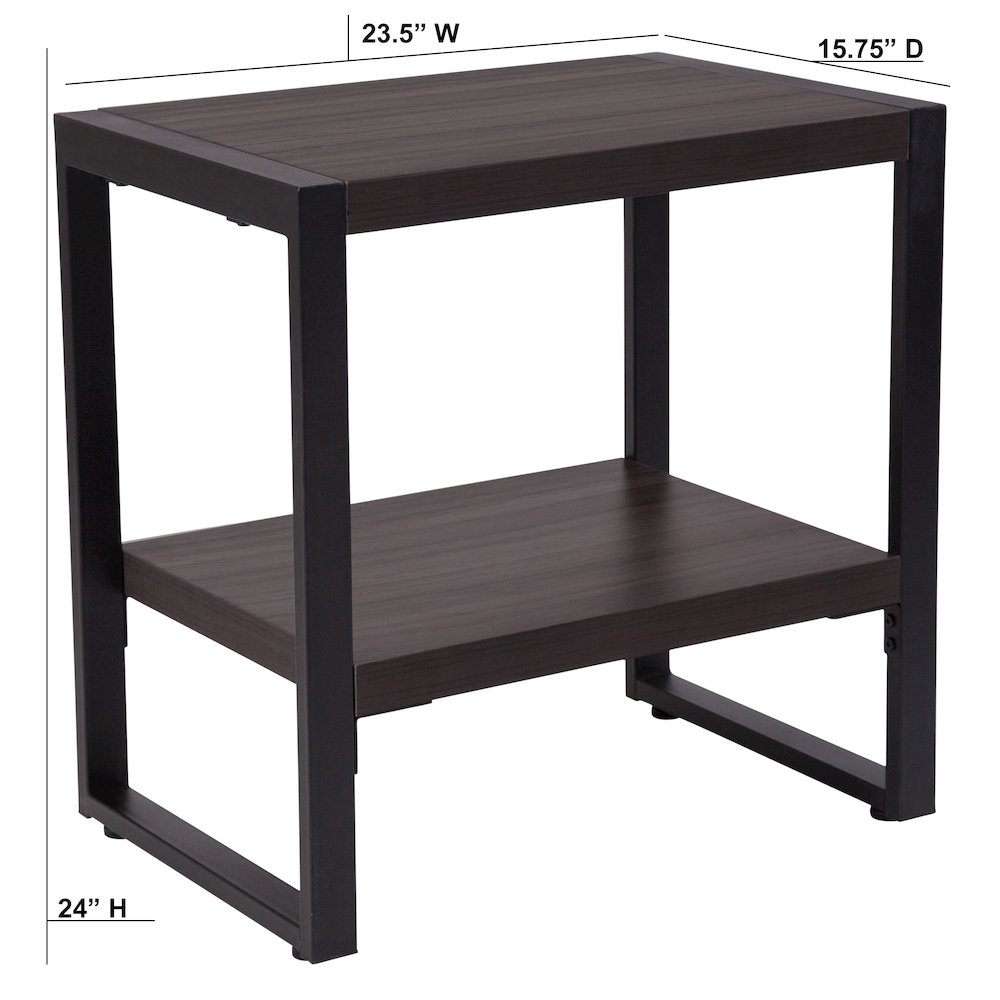 Charcoal Wood Grain Finish End Table with Black Metal Frame