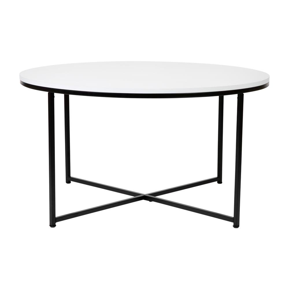 Coffee Table – White Finish Accent Table with Crisscross Matte Black Frame