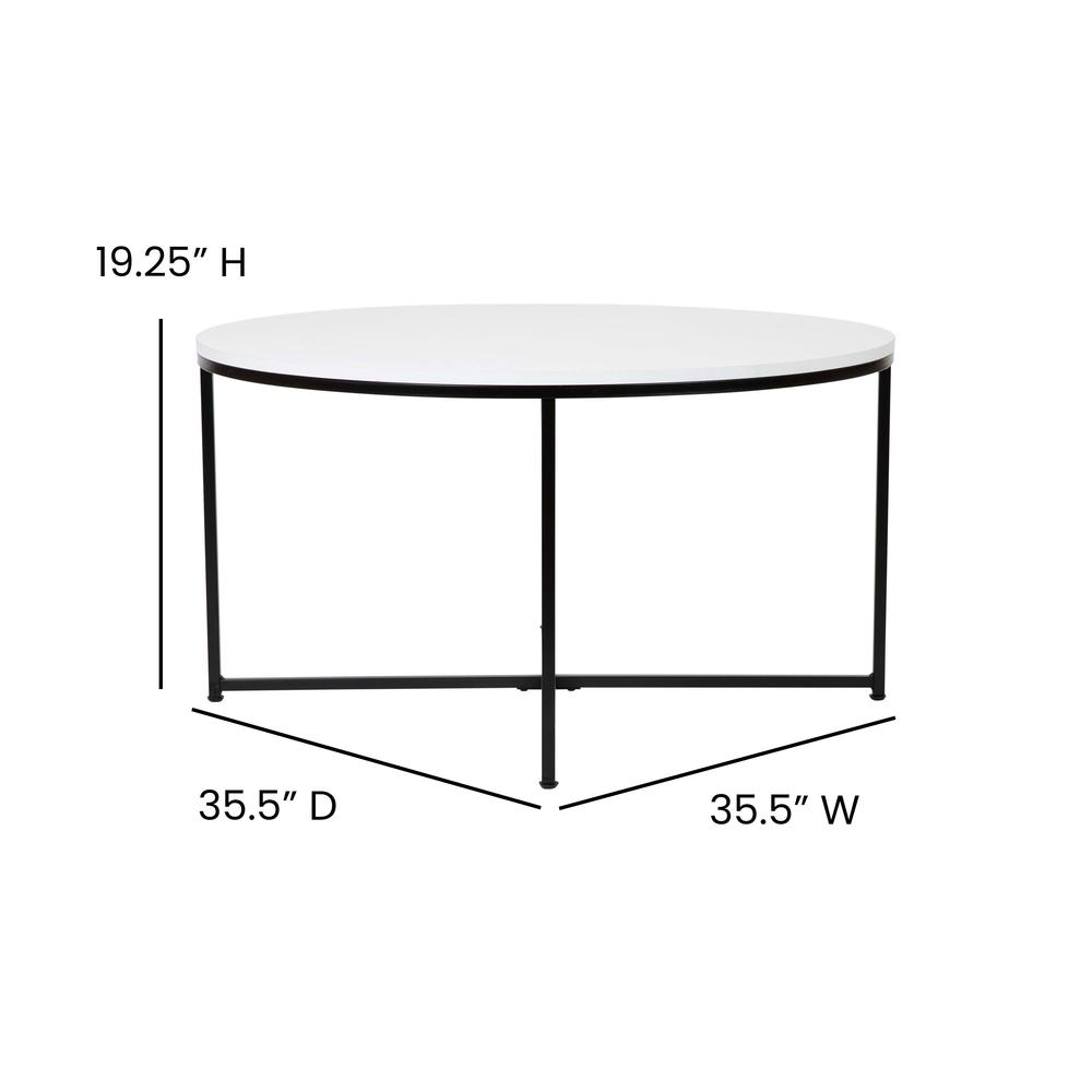 Coffee Table – White Finish Accent Table with Crisscross Matte Black Frame