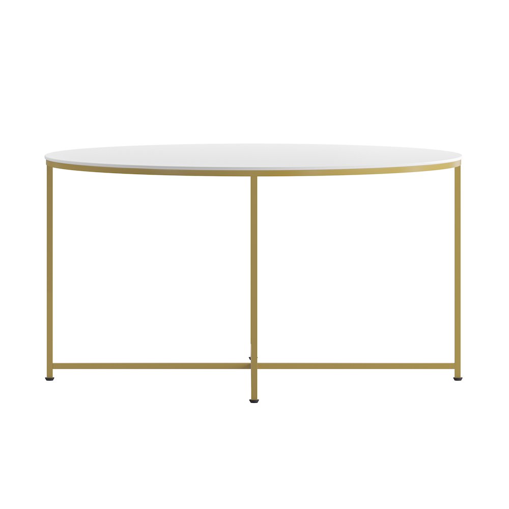 Coffee Table – White Finish Accent Table with Crisscross Brushed Gold Frame
