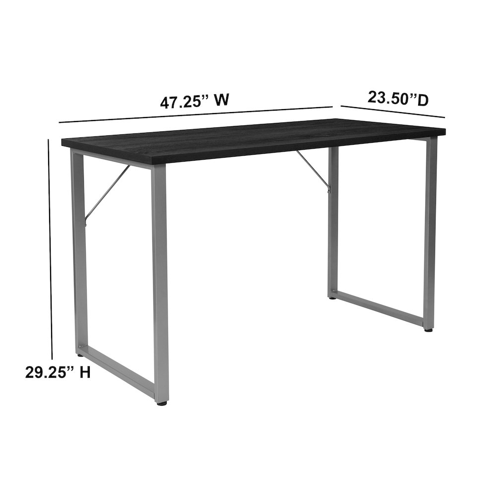 Black Finish Computer Desk with Silver Metal Frame