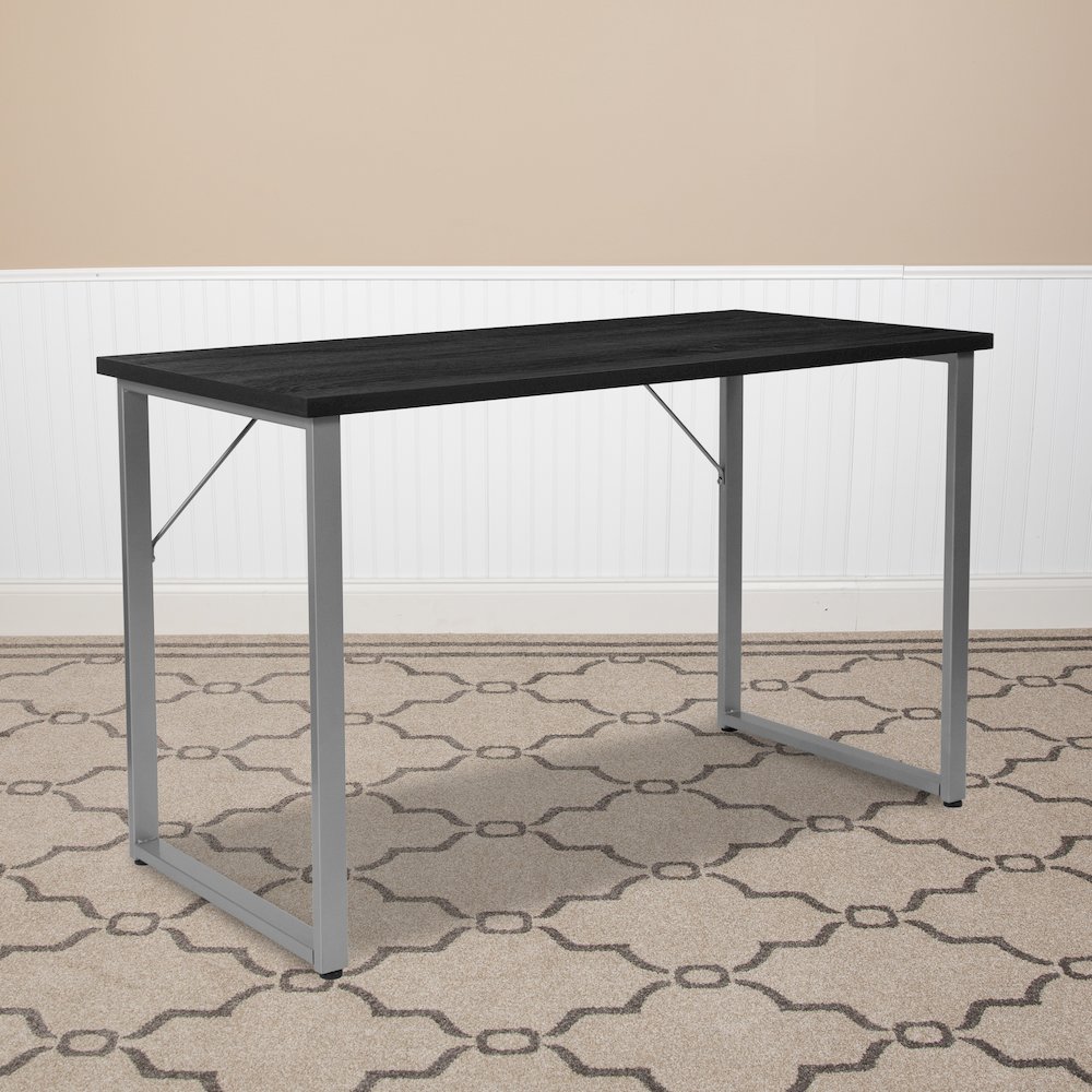 Black Finish Computer Desk with Silver Metal Frame