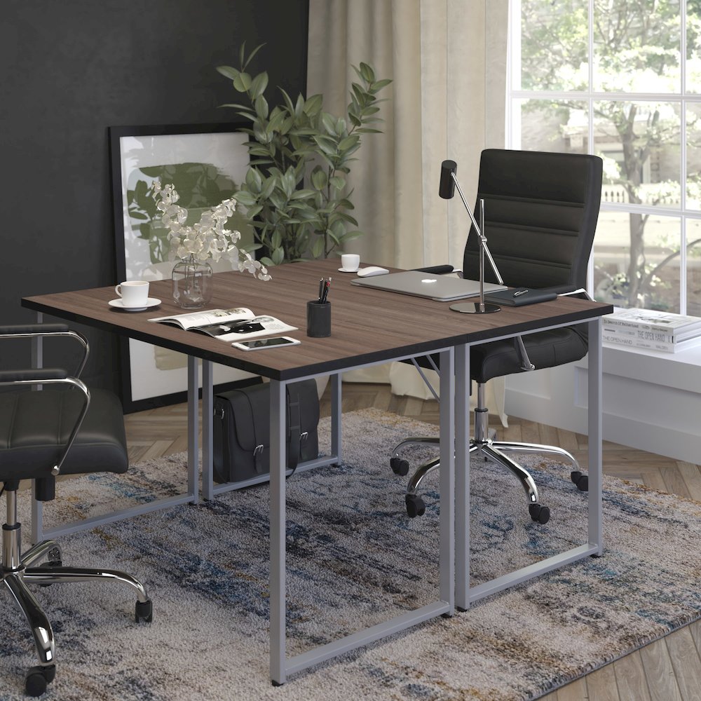 Black Finish Computer Desk with Silver Metal Frame
