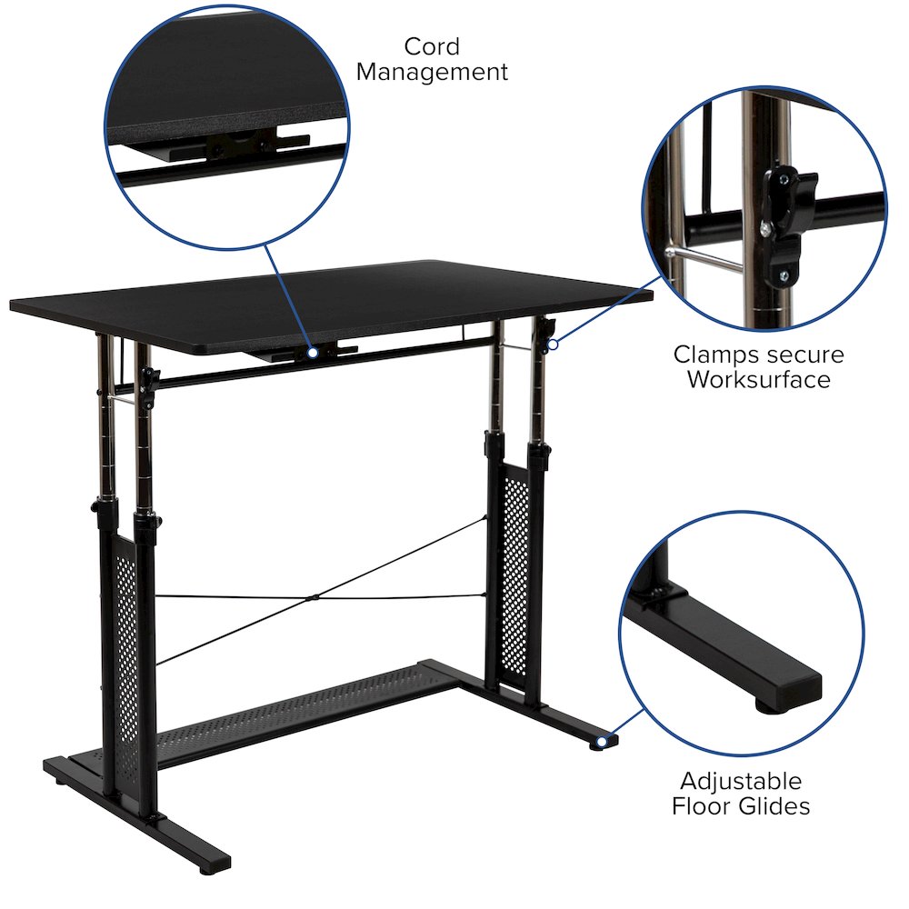 Height Adjustable (27.25-35.75″H) Sit to Stand Home Office Desk – Black