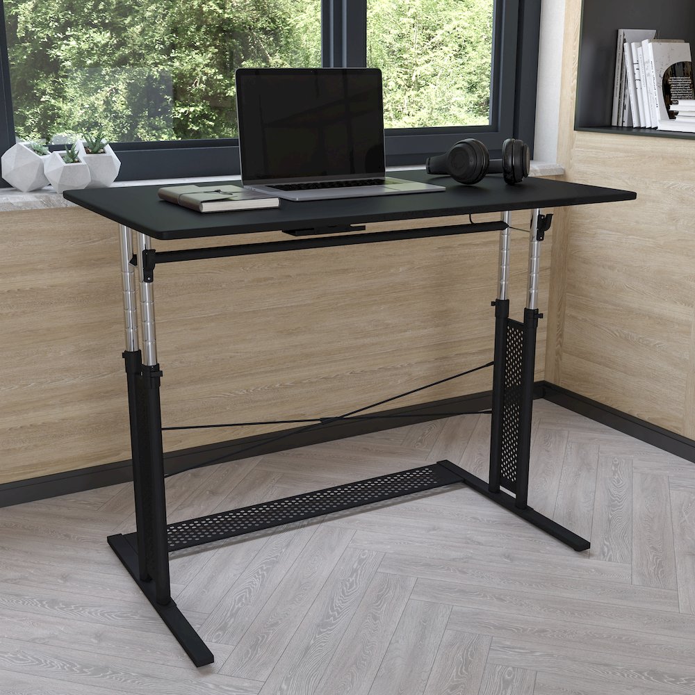 Height Adjustable (27.25-35.75″H) Sit to Stand Home Office Desk – Black