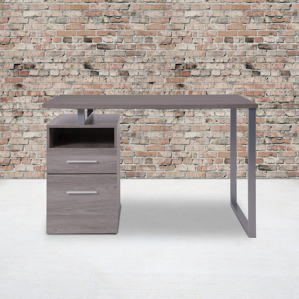 Light Ash Wood Grain Finish Computer Desk with Two Drawers