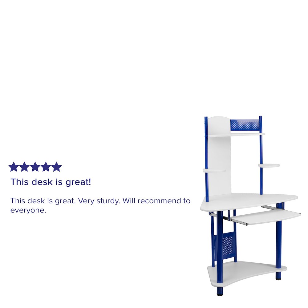 Blue Corner Computer Desk with Hutch