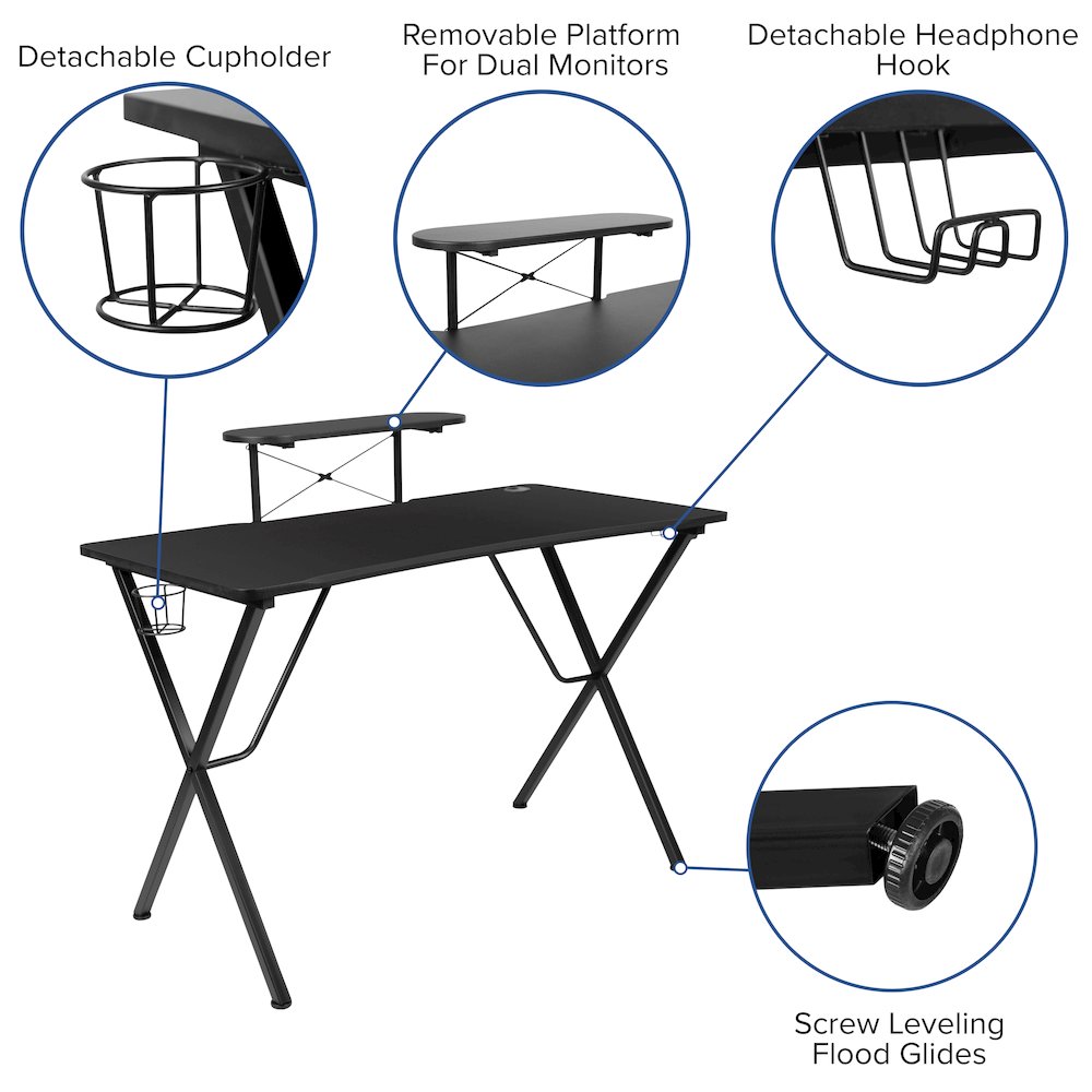Black Gaming Desk with Cup Holder