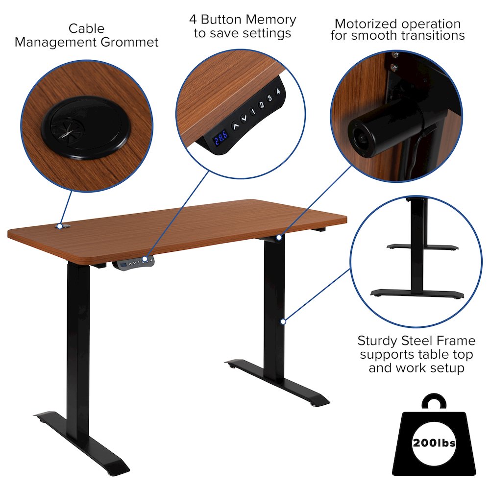 Electric Height Standing Desk – Table Top 48″ Wide – 24″ Deep (Mahogany)