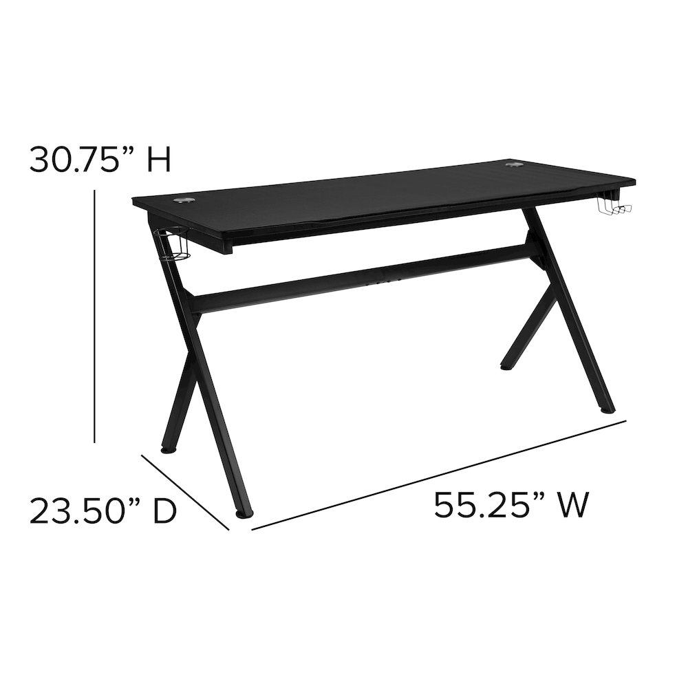 55″ x 24″ Extra Large Gaming Desk with Headphone Hook and Cup Holder