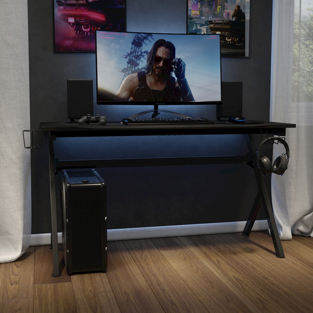 55″ x 24″ Extra Large Gaming Desk with Headphone Hook and Cup Holder