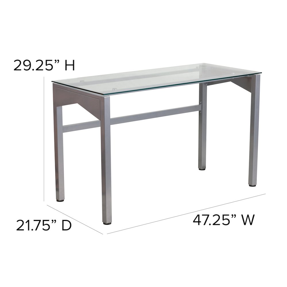 Contemporary Clear Tempered Glass Desk with Geometric Sides