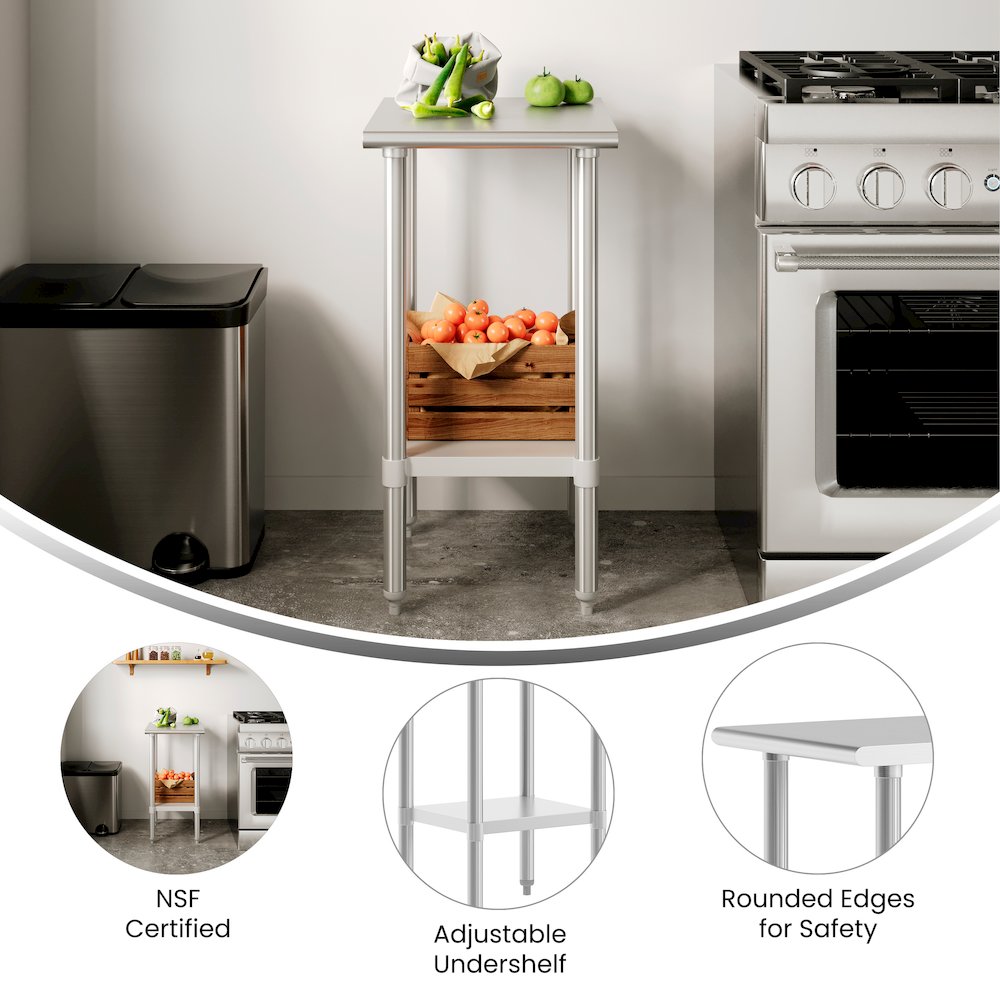 24×18 Portable Prep and Work Table with Top Shelf and Adjustable Undershelf