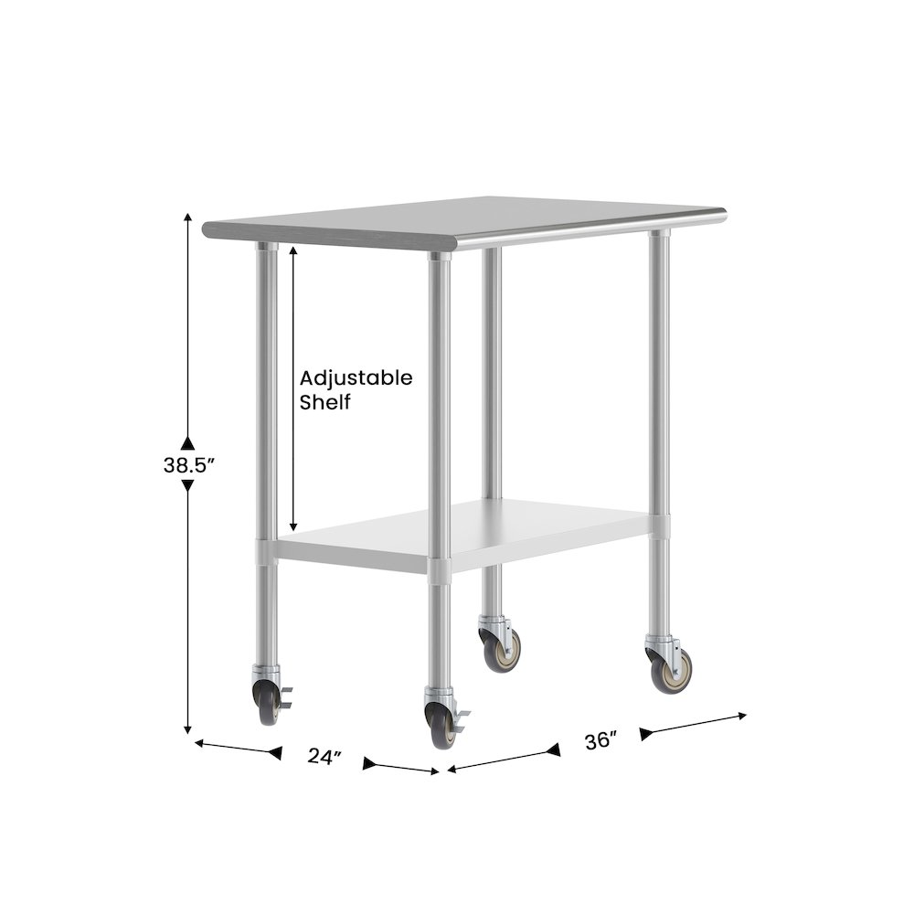24×36 Portable Prep and Work Table with Top Shelf