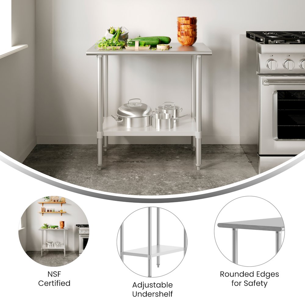 24×36 Portable Prep and Work Table with Top Shelf and Adjustable Undershelf