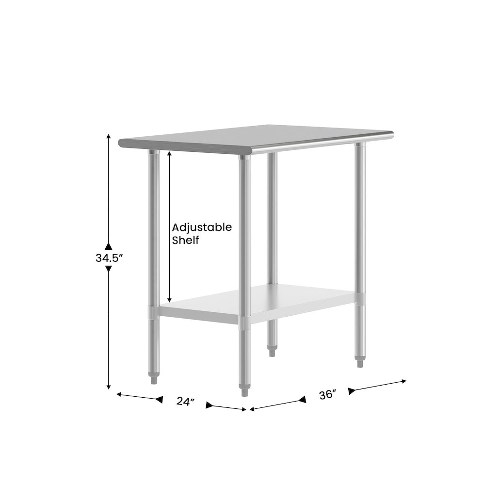 24×36 Portable Prep and Work Table with Top Shelf and Adjustable Undershelf