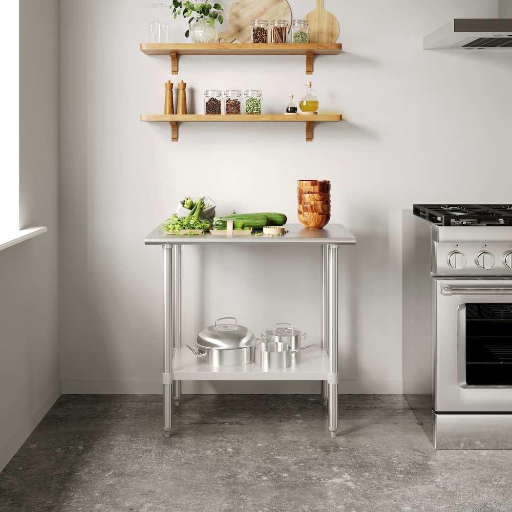24×36 Portable Prep and Work Table with Top Shelf and Adjustable Undershelf
