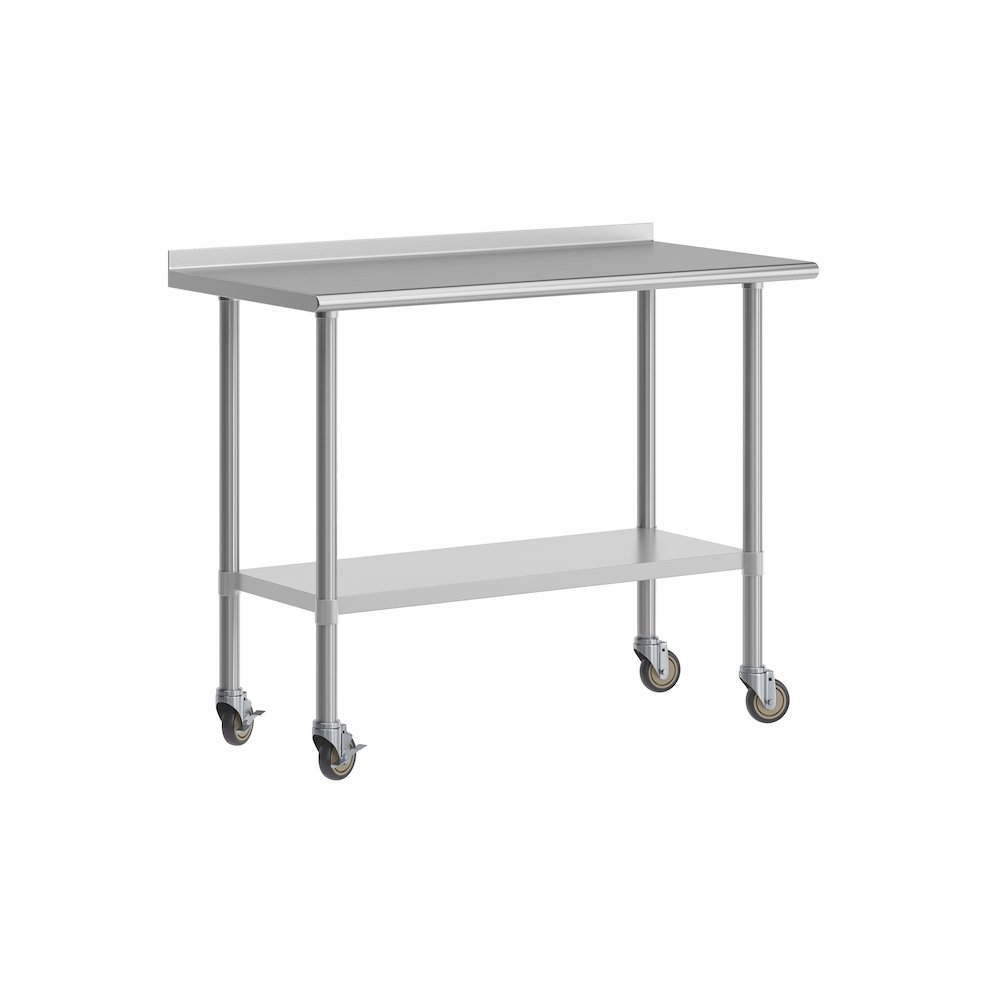 Stainless Steel 18  Gauge Portable Prep and Work Table with 1.5″ Backsplash