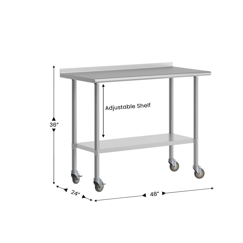 Stainless Steel 18  Gauge Portable Prep and Work Table with 1.5″ Backsplash