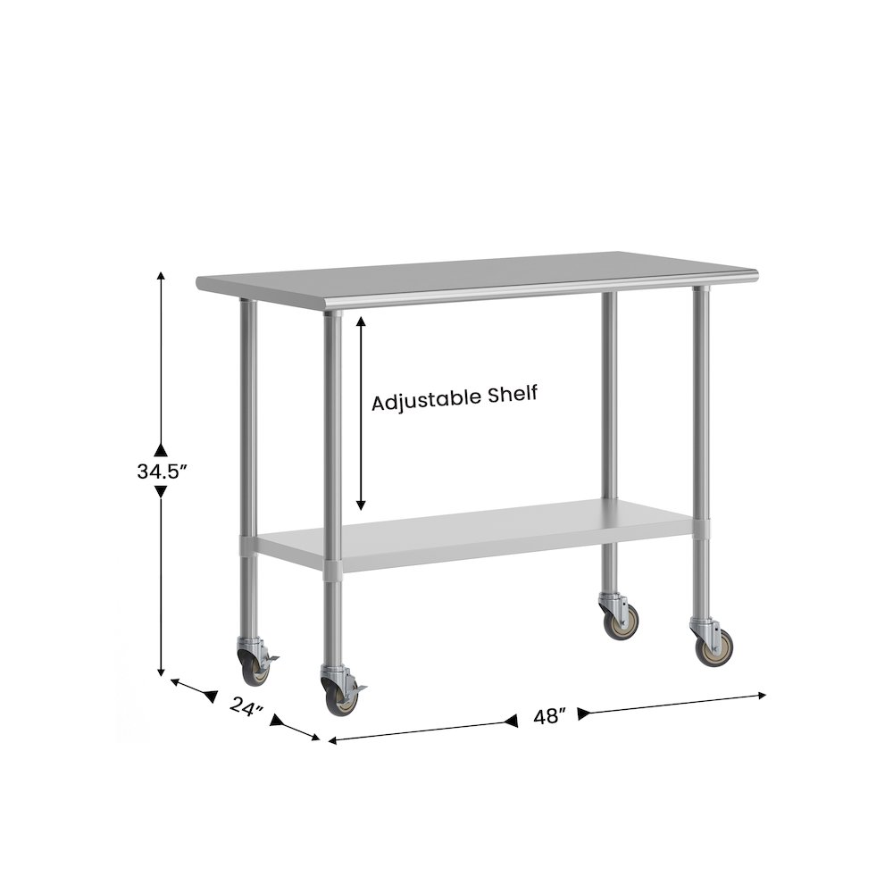 Rawcliffe Portable Prep and Work Table with Top Shelf