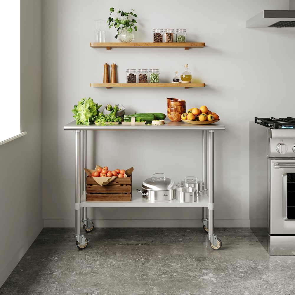 Rawcliffe Portable Prep and Work Table with Top Shelf