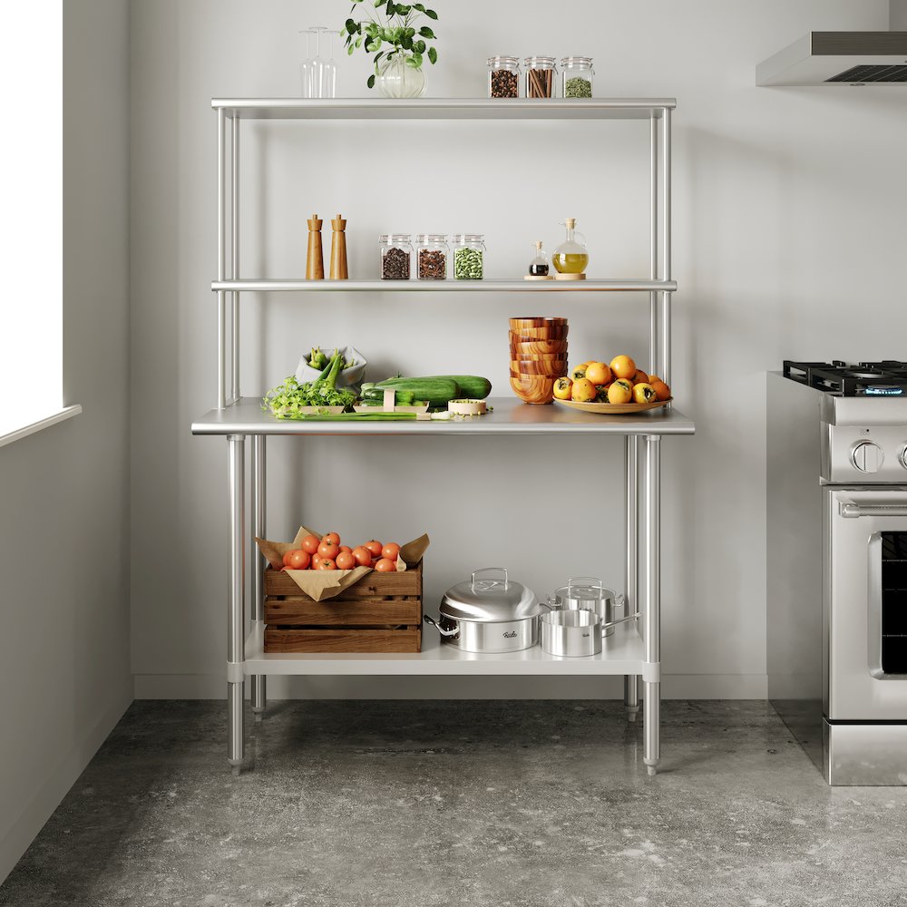 Portable Prep and Work Table with Top Shelf